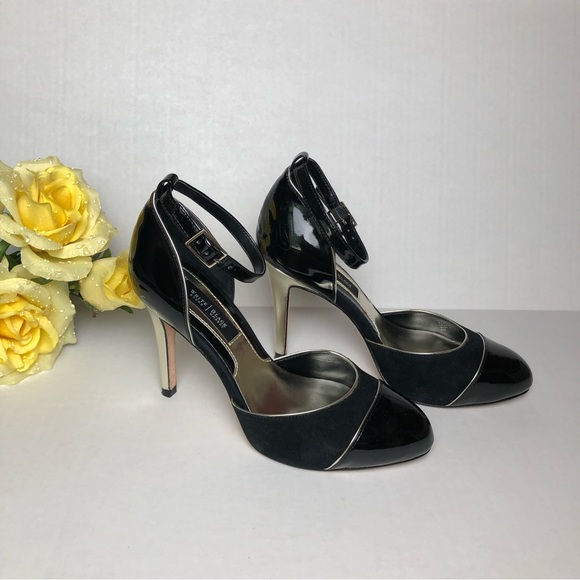 White House Black Market (WHBM) Suede Strappy Heels with Black Patent Leather - Picture 2 of 5